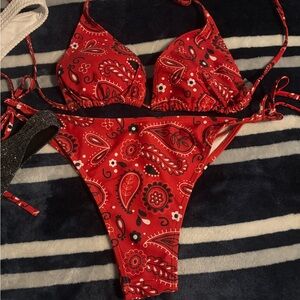 Red Paisley Bikini Set